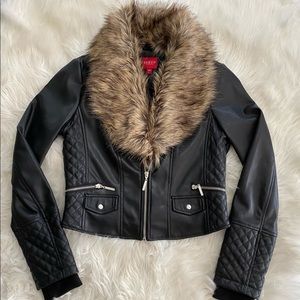 Guess leather jacket with remove-able fur